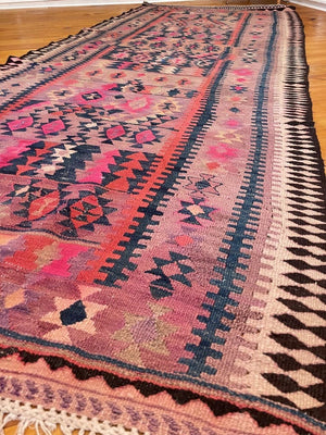 4'4" X 10'5" Vintage Kurdish Kilim Long Rug