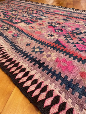 4'4" X 10'5" Vintage Kurdish Kilim Long Rug