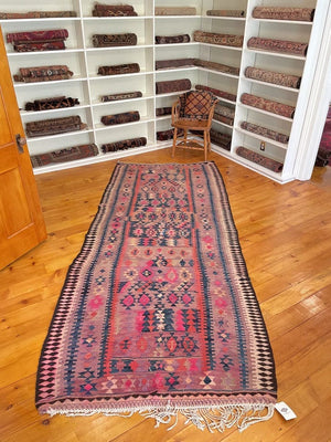4'4" X 10'5" Vintage Kurdish Kilim Long Rug