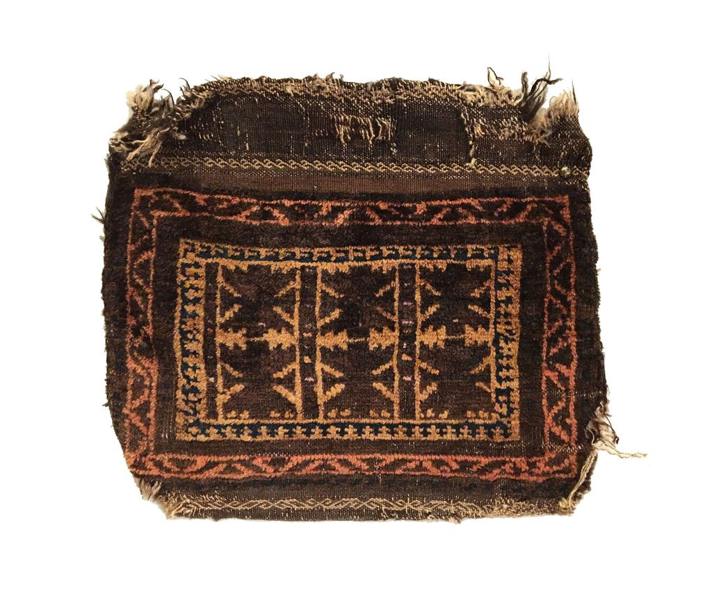 1'4" X 1'2" Antique Afghan Baluch Bag Square Rug