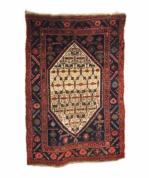 4'2" X 6'3" Antique Kurdish Rug
