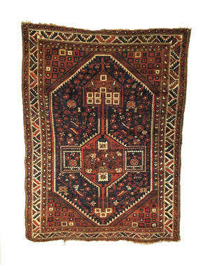 3'9" X 5' Antique Persian Khamseh Tribal Bird Rug