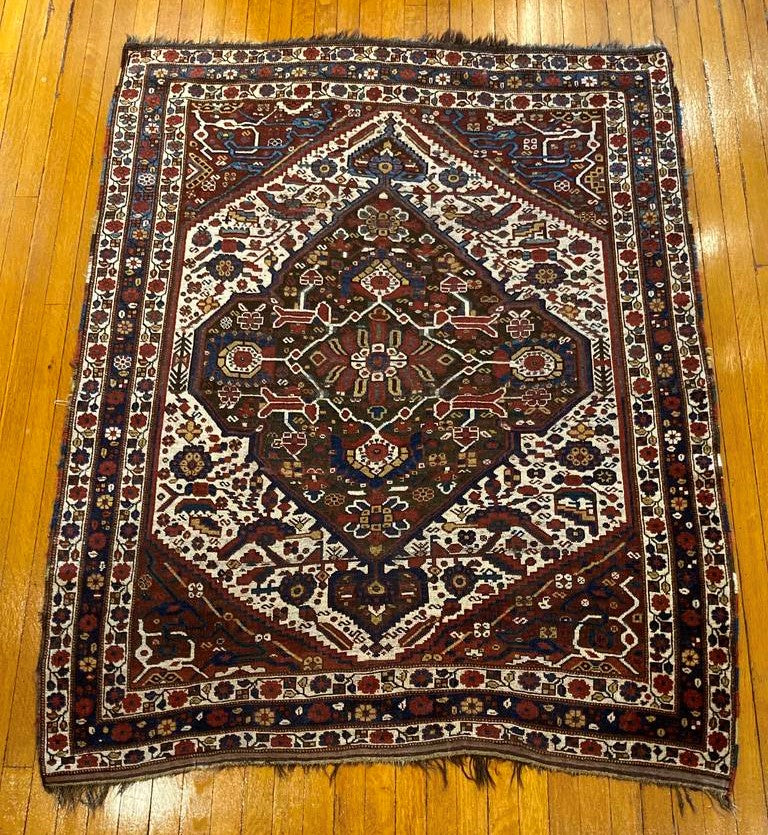 5&#39; X 6&#39;4&quot; 19th Century Tribal Khamseh Persian Rug
