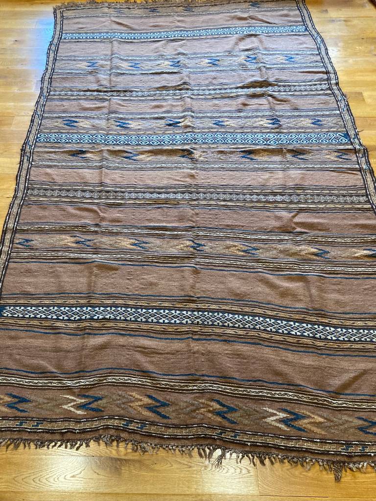 5&#39;10&quot; x 9&#39;9&quot; Antique Afghan Baluch Chevron Kilim, Weft Float Runner, Wall Kilim, Office Kilim, Hallway Runner