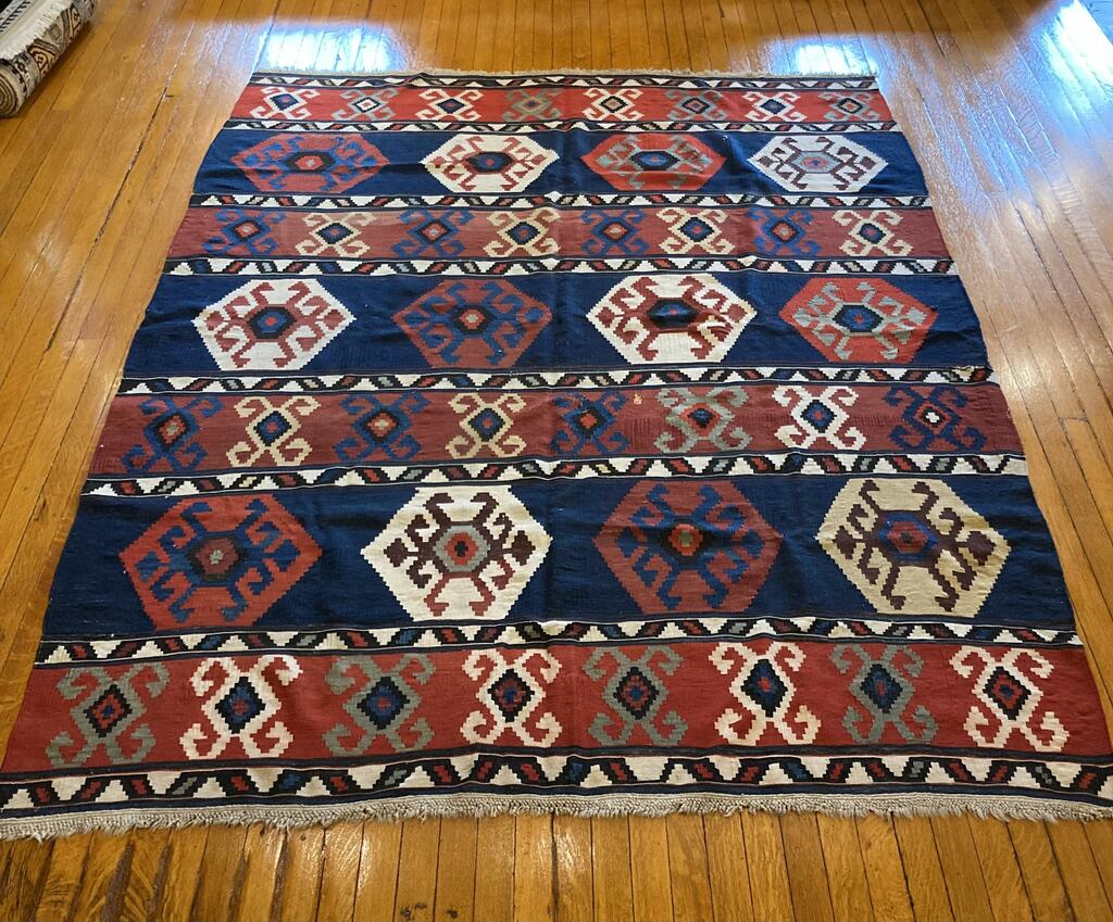 9'2" X 6'8" Antique Caucasian Kilim