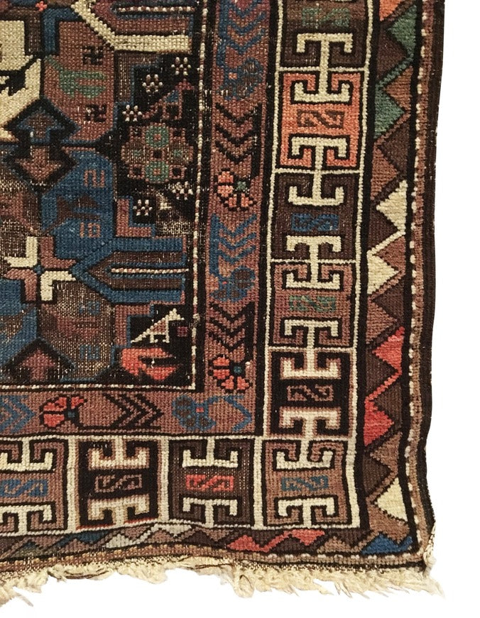 3&#39;4&quot; X 4&#39;3&quot; Antique Distressed Caucasian Kuba Rug