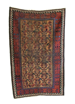 3' X 4'11" Antique Handmade Rug, Vintage Handknotted Rug, Baluch Rug, Small Rug