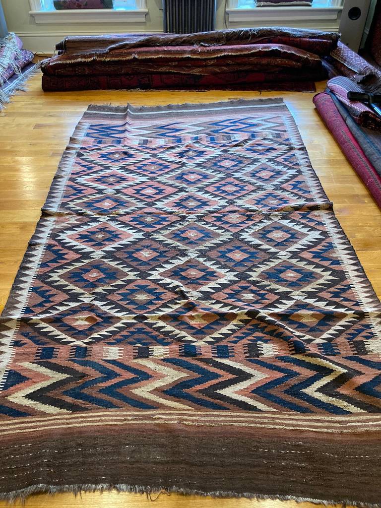 10&#39;5&quot; X 5&#39;10&quot; Antique Maimana Northern Afghan Kilim