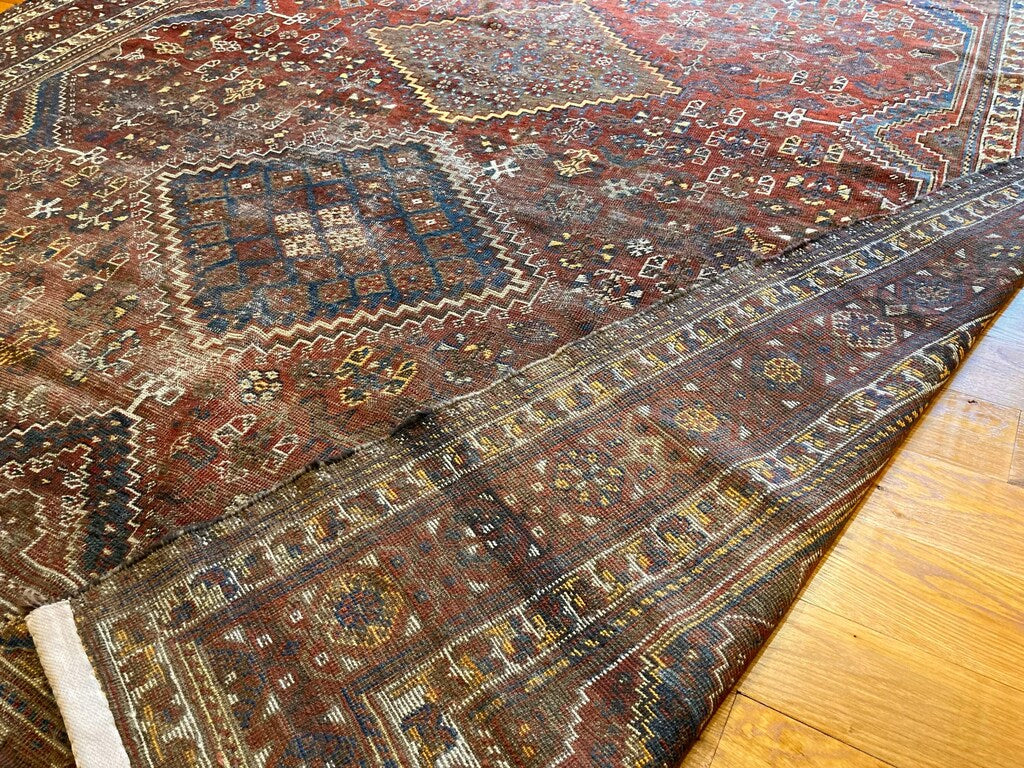 9'5" X 7'3" Antique Persian Khamseh Tribal Carpet [SH-109]