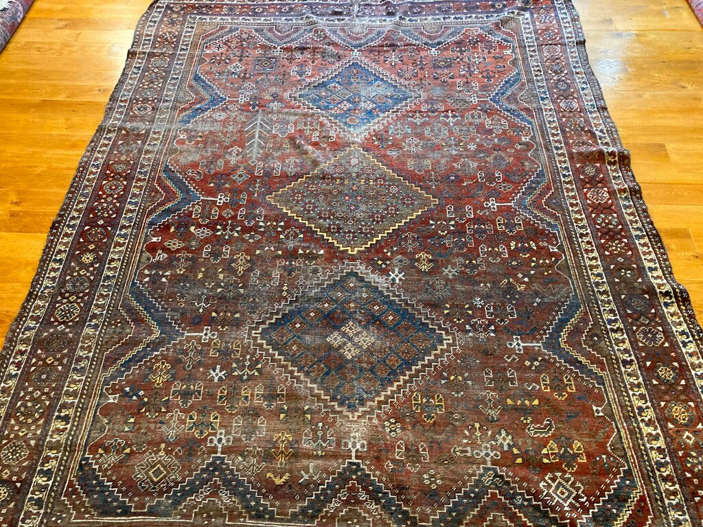 9&#39;5&quot; X 7&#39;3&quot; Antique Persian Khamseh Tribal Carpet [SH-109]