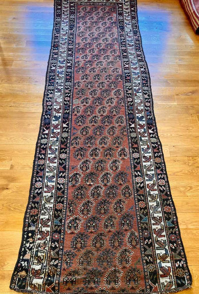 10'5" X 3'2" Antique Persian Veramin Boteh Runner Rug