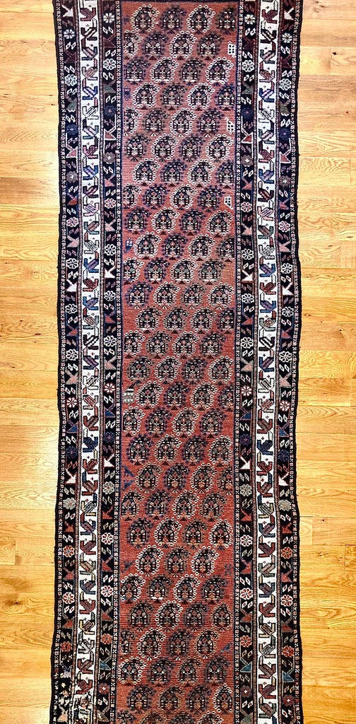 10&#39;5&quot; X 3&#39;2&quot; Antique Persian Veramin Boteh Runner Rug