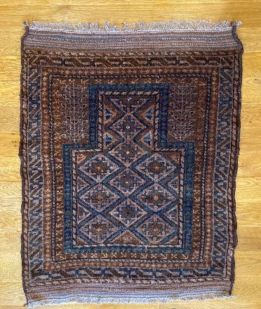 3'11" X 3'1" Antique Taimani Afghanistan Aksu Prayer Rug