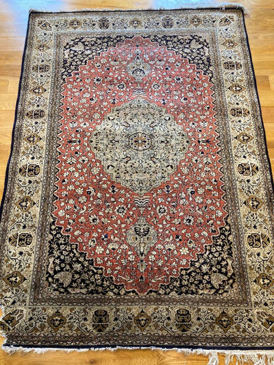 6'5" X 4'6" Early Fine Persian Silk Quom Rug