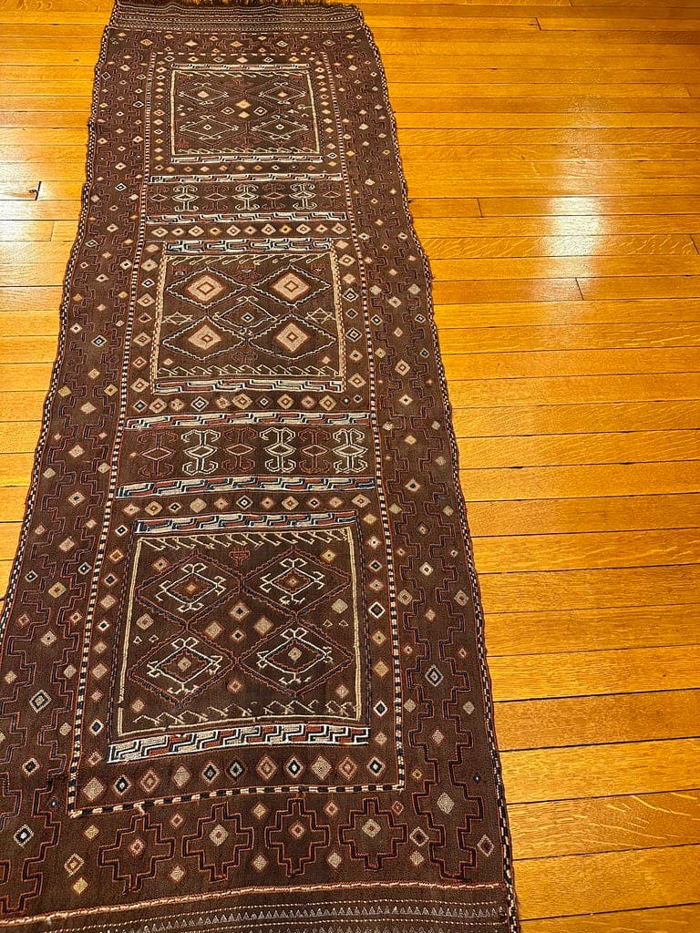 2'4" X 7'5" Embroidered Dark Brown Wool Table/Eating Cloth