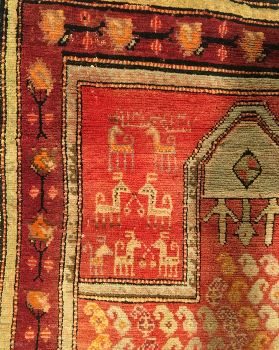 2’8&quot; X 4’9&quot; Inscribed Caucasian Karabagh Prayer Rug