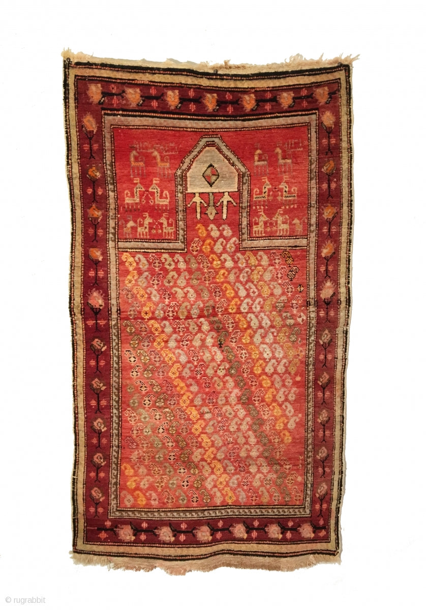 2’8&quot; X 4’9&quot; Inscribed Caucasian Karabagh Prayer Rug