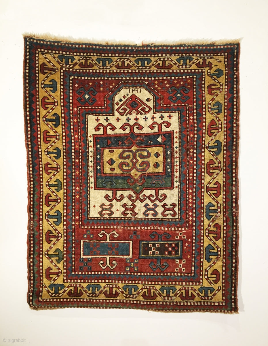 2’2&quot; X 3’11&quot; Inscribed Early Tribal Kazak Prayer Rug