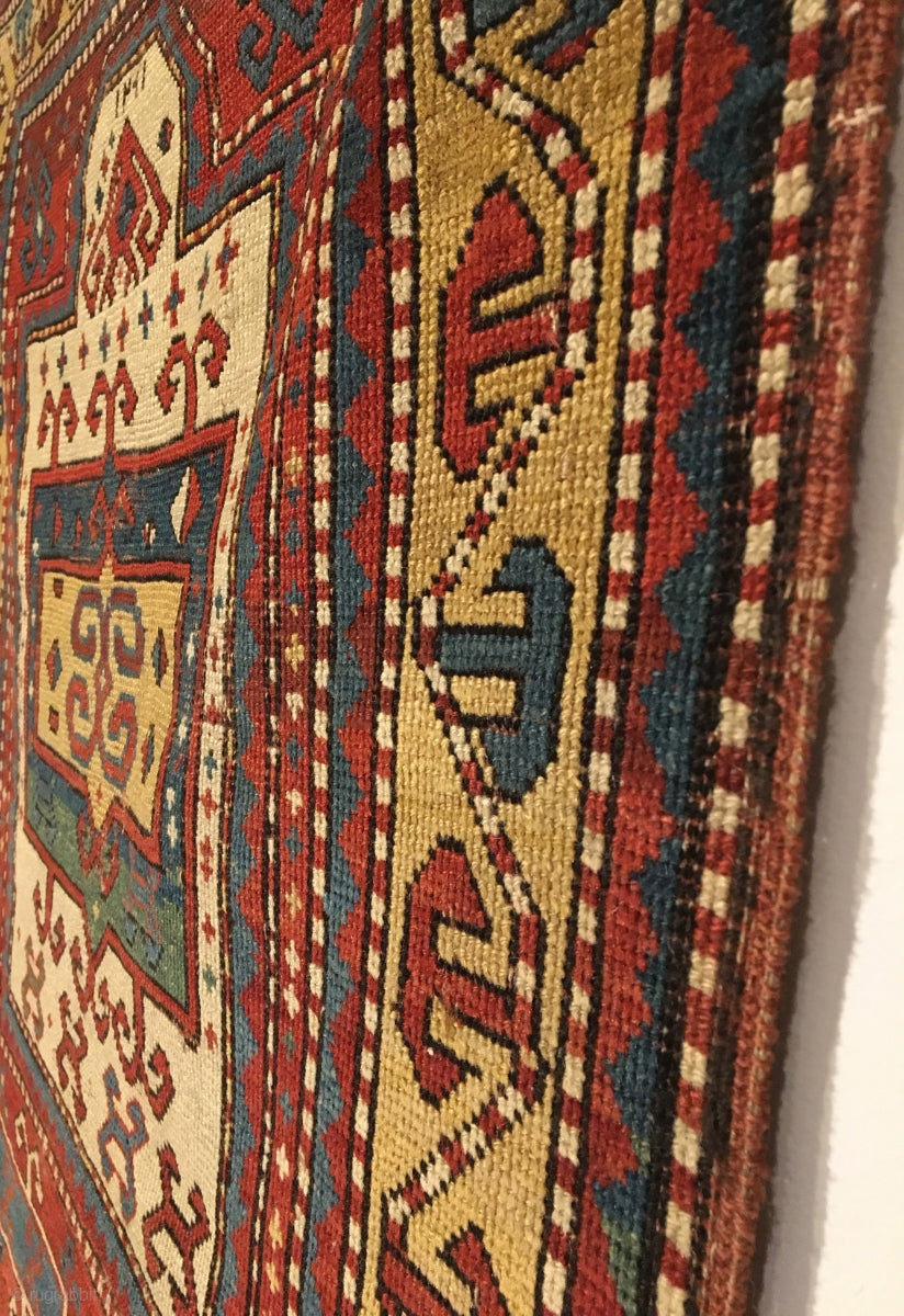 2’2" X 3’11" Inscribed Early Tribal Kazak Prayer Rug