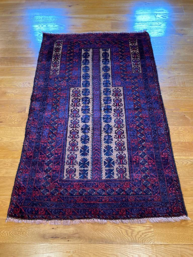 4‘9“ X 3’ Kejebe Baluch Camel Wool Prayer Rug