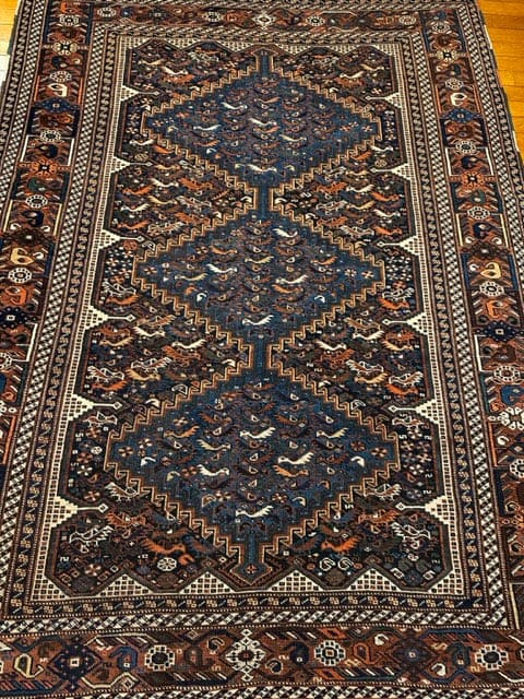 Khamseh Three Medallion Bird Rug