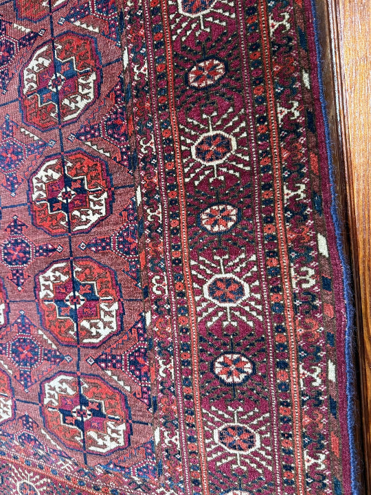 3'8" X 4'3" Old Turkmen Tekke Rug
