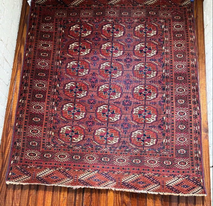 3'8" X 4'3" Old Turkmen Tekke Rug