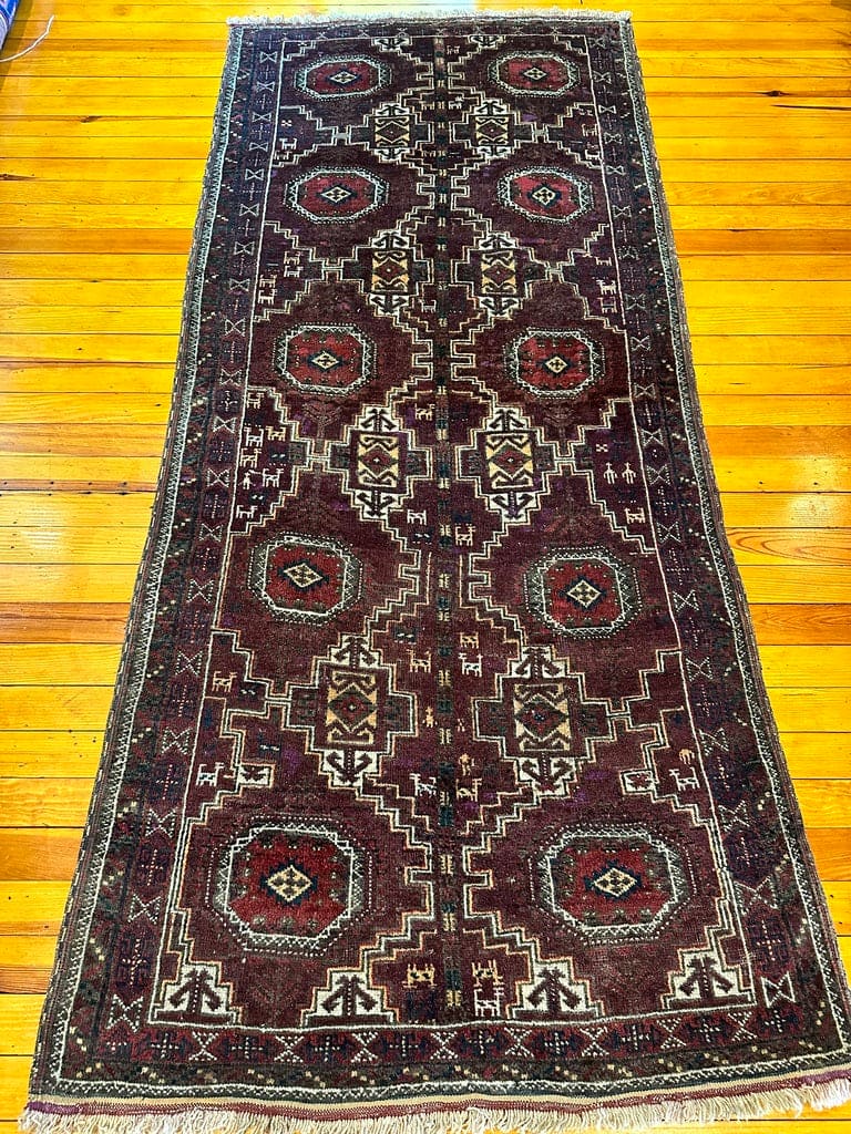 6&#39; 8&quot; X 36&quot; Purple Ground Salor Khani Baluch Long Rug