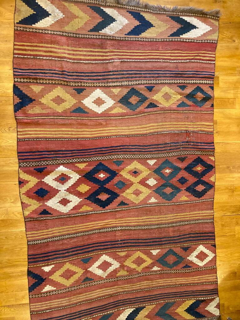 9&#39;10&quot; x 5&#39;10&quot; Rare Antique Maimana Northern Afghanistan Chevron Diamond Vegetable Dye Kilim 