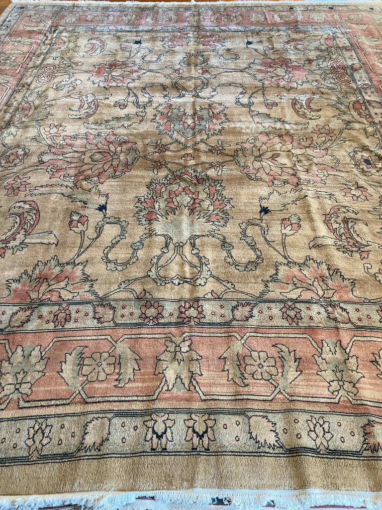 14'7" X 12'7" Rare Camel Wool Ushak Carpet