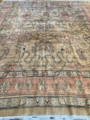 14'7" X 12'7" Rare Camel Wool Ushak Carpet