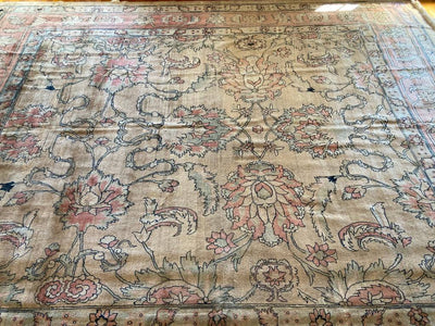 14'7" X 12'7" Rare Camel Wool Ushak Carpet