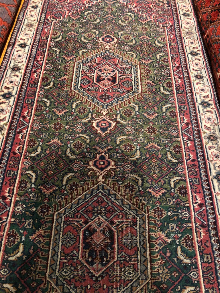 30" X 13' 7" Rare Green Field Persian Bikikabad Runner