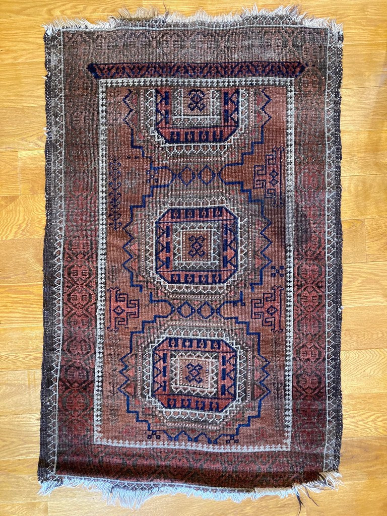 3&#39;8&quot; x 2&#39;5&quot; Rare Small Baluch Salor Prayer Rug