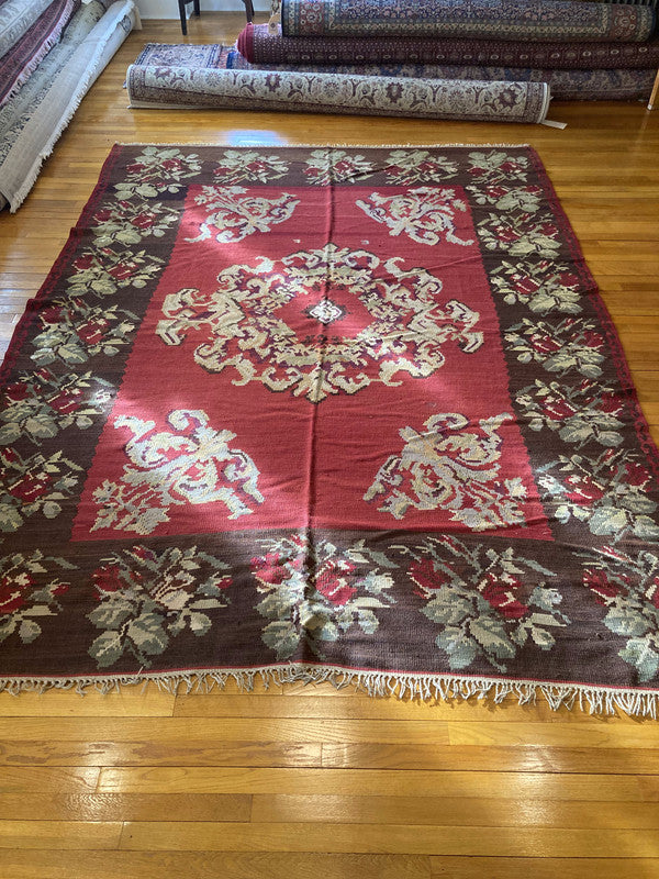 10&#39;1&quot; X 7&#39;8&quot; Signed Vintage Turkish Bessarabian Kilim