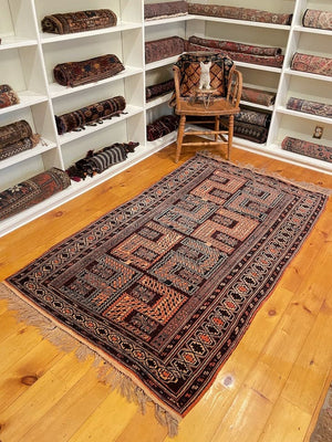 3'10" X 6'4" Vintage Afghan Rug