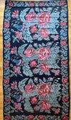 5’6” x 9’10” Vintage Karabagh Caucasian Floral Rose Bouquet Black Wool Kilim, Desk Kilim, Wall Kilim, Office Kilim