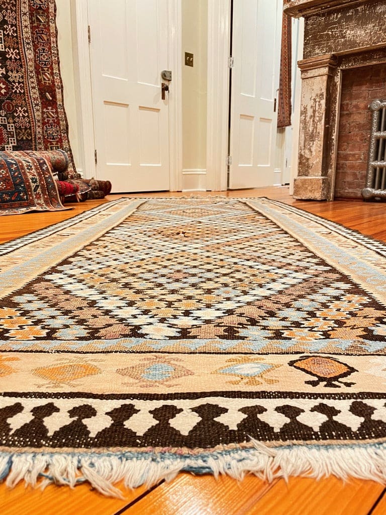 3&#39;11&quot; X 9&#39;1&quot; Vintage Kurdish Kilim Runner