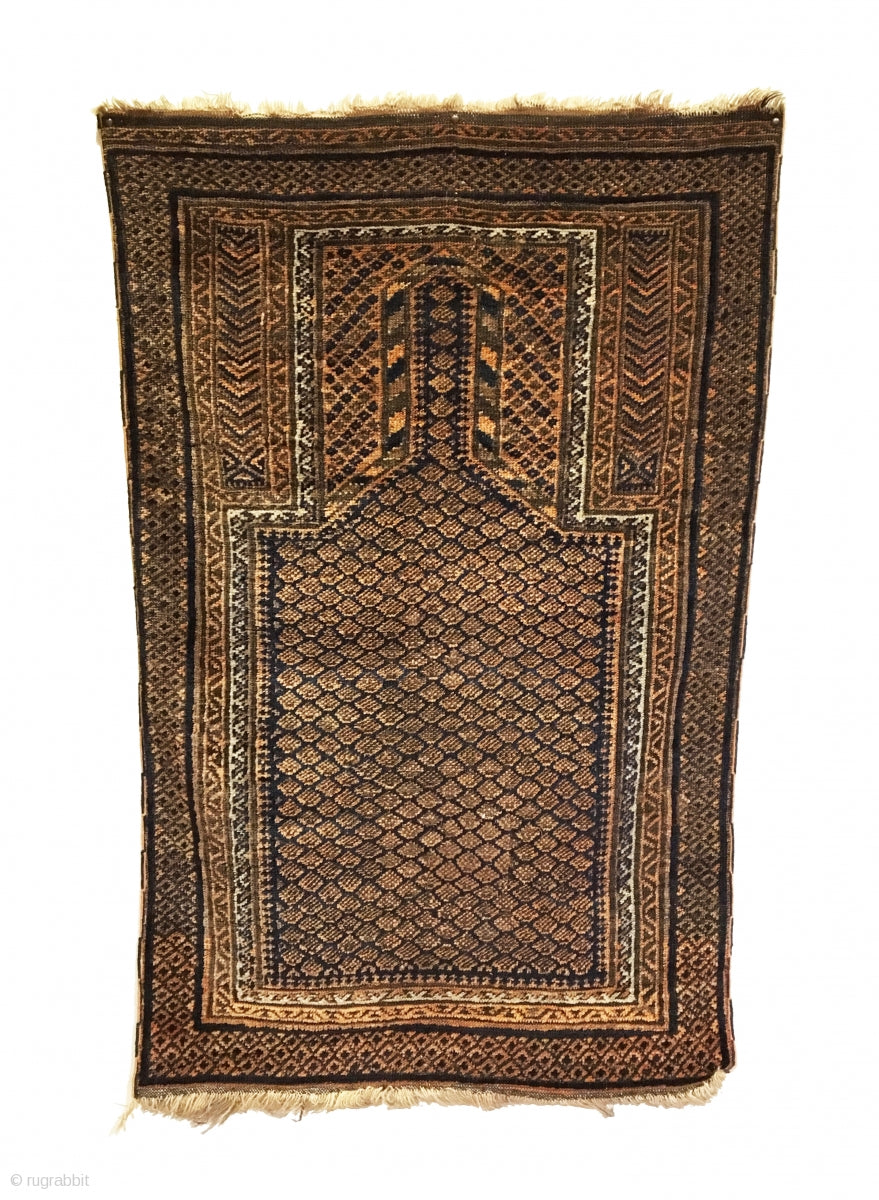 2’7” X 4&#39;1&quot; Antique Dokhtar-I-Ghazi Baluch Prayer Rug