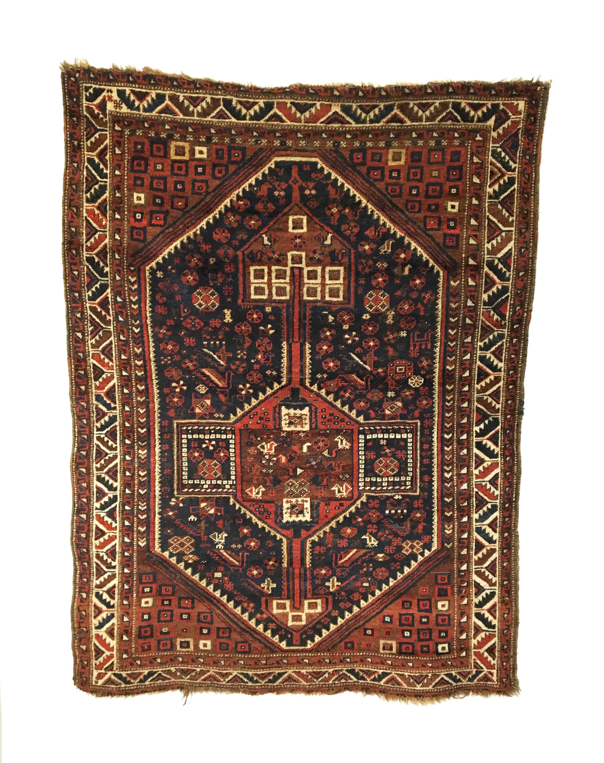 3&#39;9&quot; X 5&#39; Antique Persian Khamseh Tribal Bird Rug