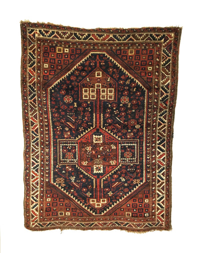 Antique Persian Khamseh Tribal Bird Rug 3'9 x 5'0